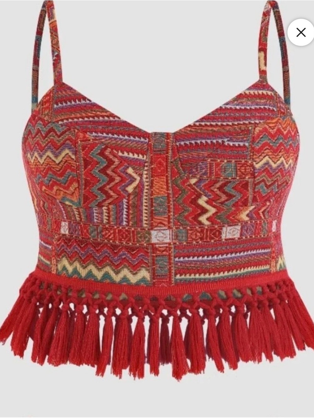 ☀️ Cider Boho Geometric Tassel Corset Crop Top (3XL)